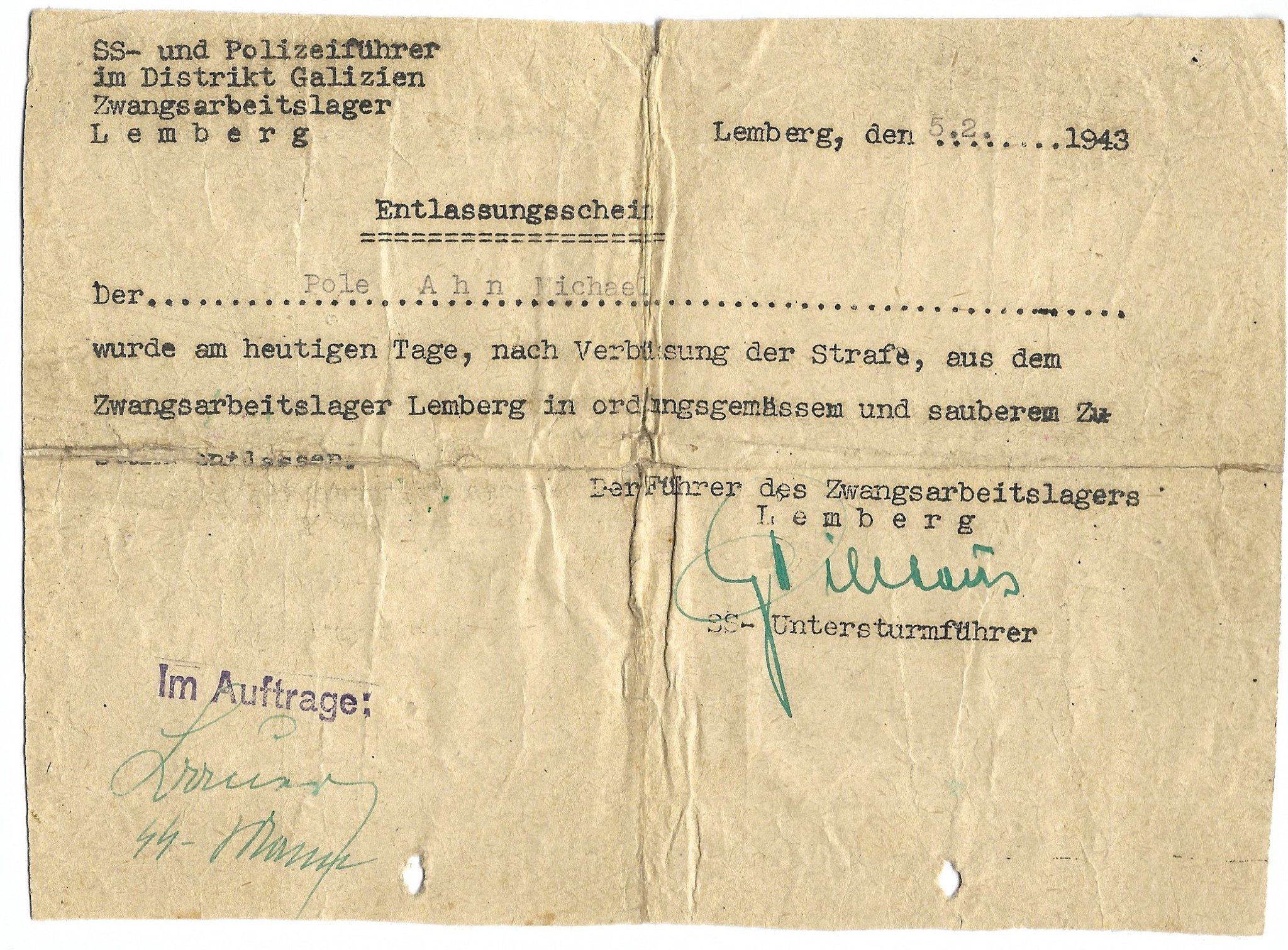 07 Entlasschein 1943